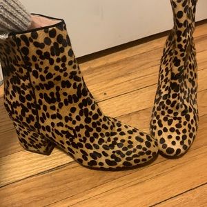 J. Crew Leather + Fur Ankle Booties animal print with dust bag